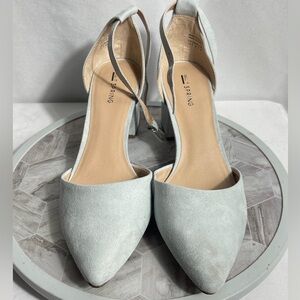 Call It Spring Aiven 400 Blue Suede Block Heel Ankle Strap Pumps Size 10